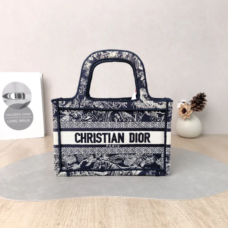 DIOR Top Handle Bag Book Tote Collection · White Blue Canvas Mini 22.5 × 6 × 15 cm