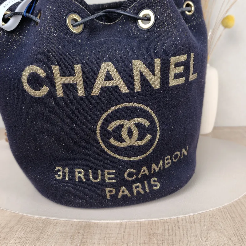 Chanel Shoulder Bag Bucket Bag Navy Gold Canvas 20 × 15 × 25 cm 28 — detail view 8 of 15