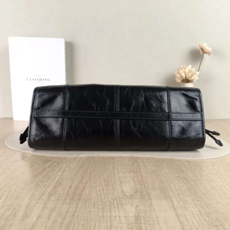 PRADA Shoulder Bag Bonnie Soft Lux Black Waxed Leather Medium 32 × 12 × 15.5 cm — cover view 5 of 5