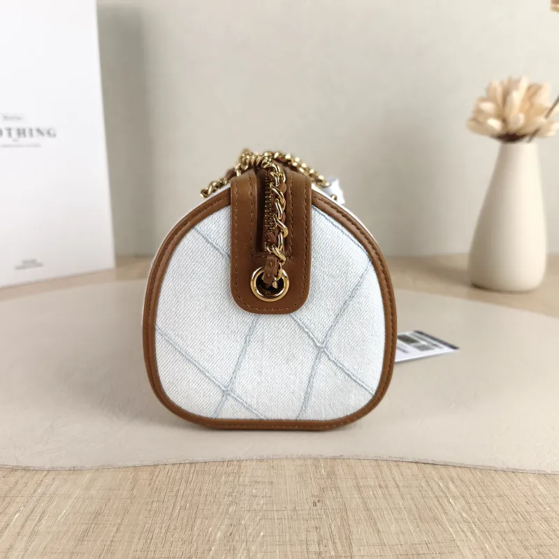 Chanel Crossbody Bag Collection Bowling Bag Blue Brown One Size 18.5 × 11 × 11.5 cm — detail view 10 of 11