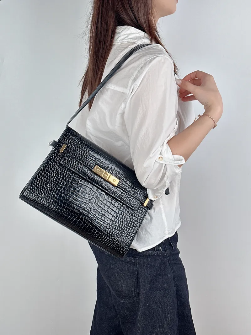 SAINT LAURENT Shoulder Bag MANHATTAN Black Calfskin Medium29 × 7.5 × 20 cm — on-model view 2 of 2
