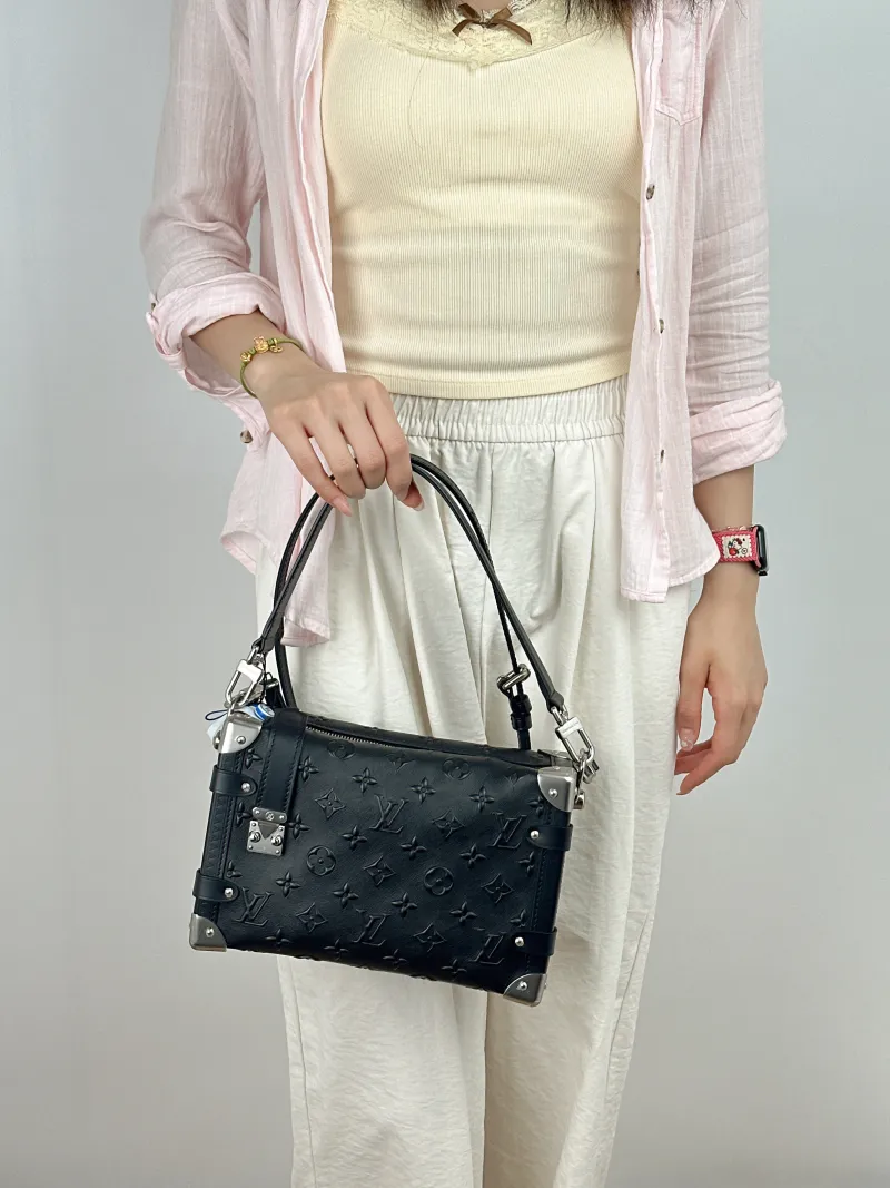 Louis Vuitton Crossbody Bag Side Trunk Box Black Calfskin Medium23.5 × 8.5 × 16 cm — on-model view 1 of 2