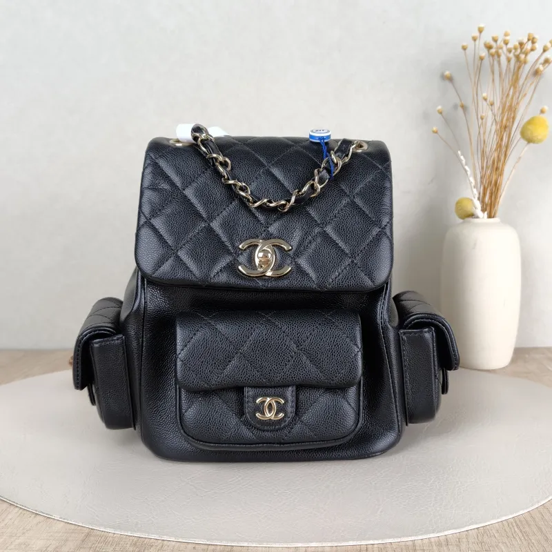 Chanel Backpackduma Black Grained Calfskin Large21 × 13 × 23 cm