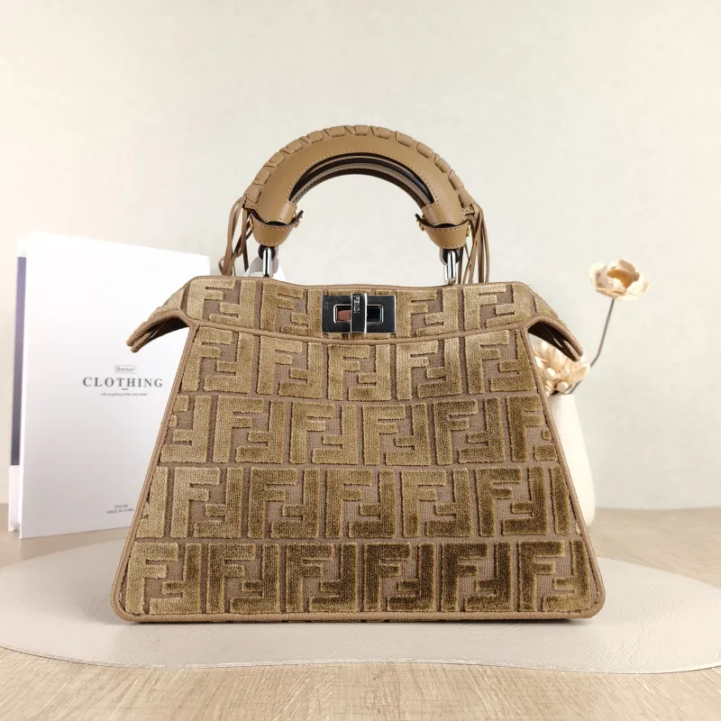 FENDI Crossbody Bag Peekaboo IS ee US mall Brown Velvet Small 27 × 11 × 21 cm — cover view 5 of 5