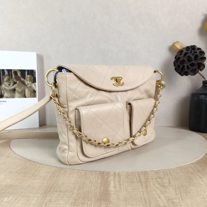 Chanel Shoulder Bag Supple Twins Hobo Beige Grained Calfskin Small 24.5 × 5 × 19 cm — cover view 2 of 5
