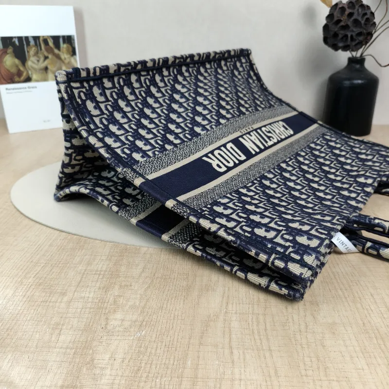 DIOR Top Handle Bag Book Tote Blue Canvas Large42 × 18.5 × 35 cm — detail view 4 of 12