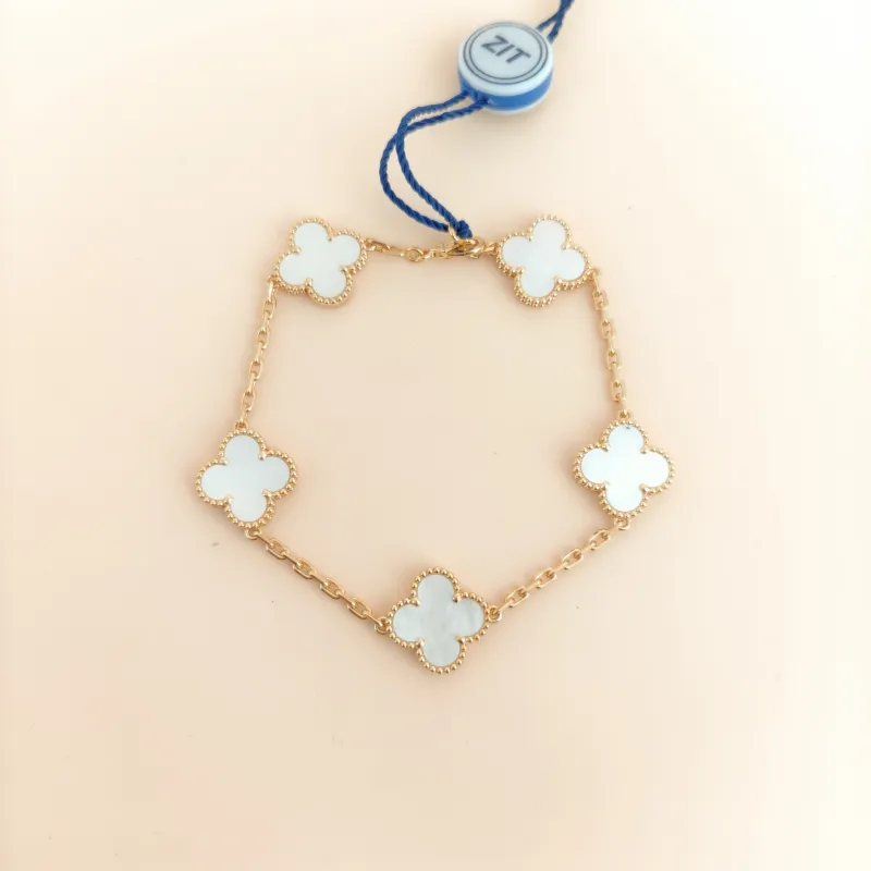 Van Cleef & Arpels Bracelet Alhambra Alhambra Collection Five-Motif Bracelet Pearl · White Mother-of-Pearl 18KY ellow Gold Vintage Small 19cm
