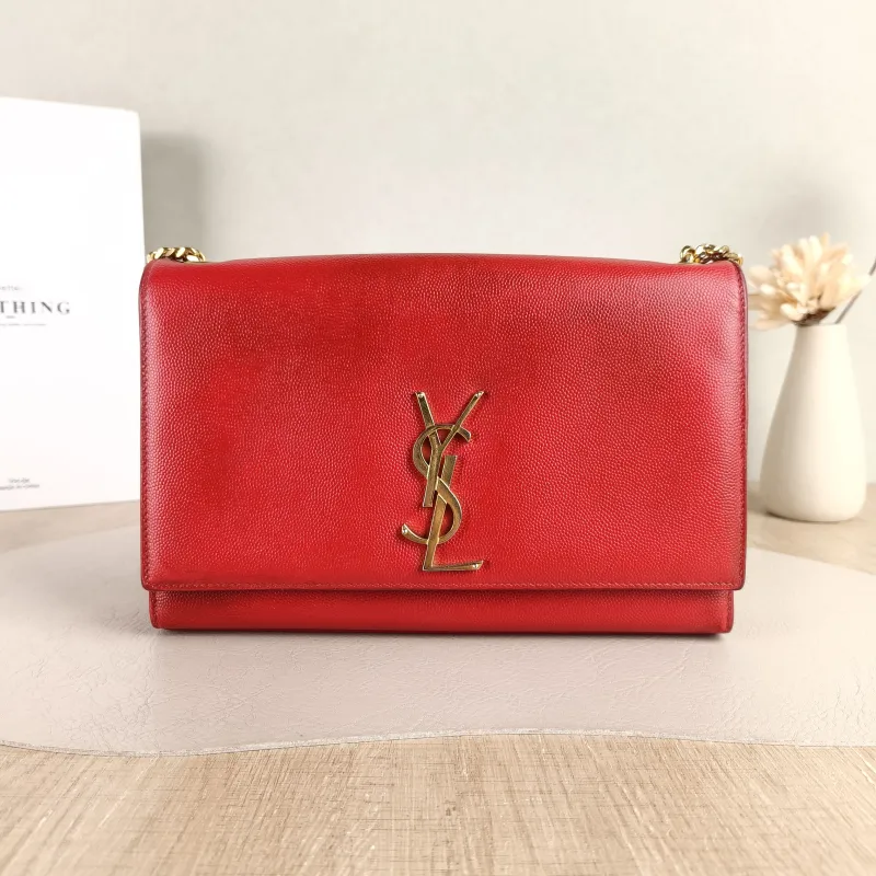 SAINT LAURENT Crossbody Bag KATE Red Calfskin Medium 24 × 5.5 × 14.5 cm Conditioned