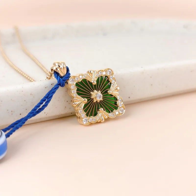 BUCCELLATI Necklace Opera Tulle Enamel Pendant Necklace Green 18KY ellow Gold Diamond Large 43cm — cover view 9 of 12
