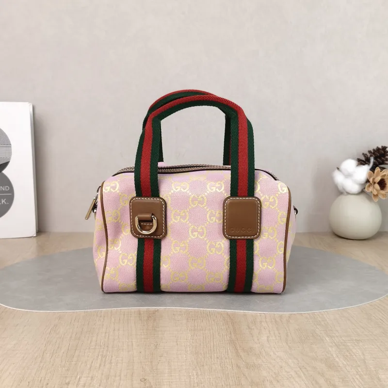 GUCCI Top Handle Bag Ophidia Pink Canvas One Size 20 × 12 × 13 cm