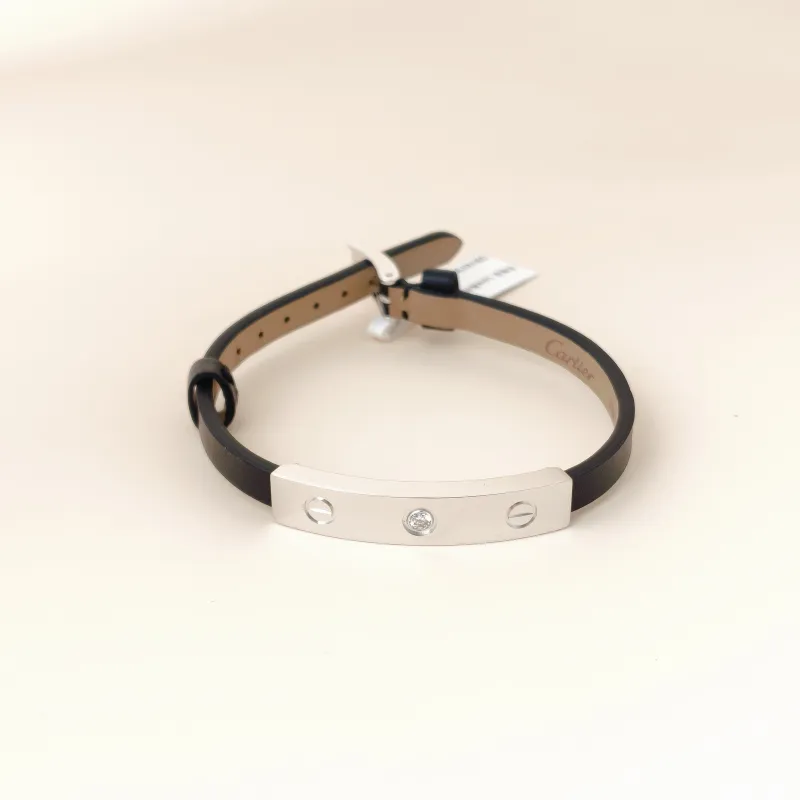 CARTIER Bangle Love Collection Bangle Black Calfskin Diamond18KW hite Gold One Size 21cm