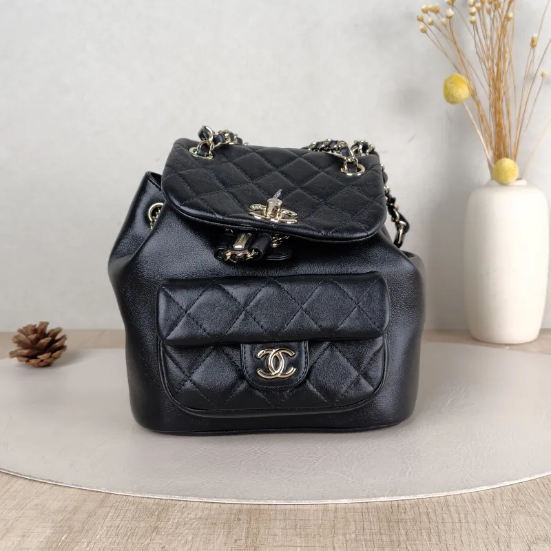 Chanel Backpack Duma Black Calfskin Small 18 × 12 × 18.5 cm