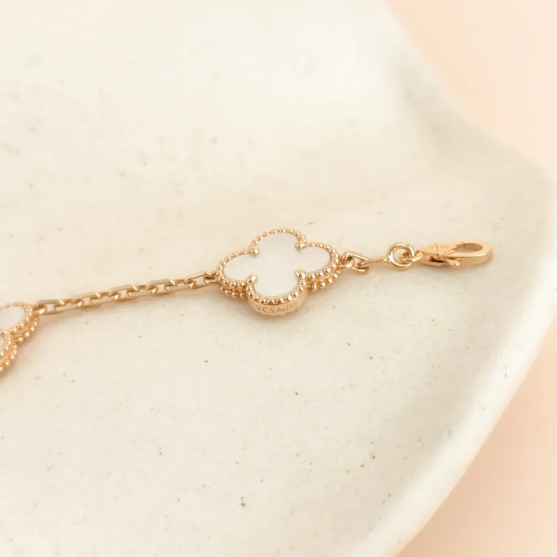 Van Cleef & Arpels Bracelet Alhambra Alhambra Collection Five-Motif Bracelet Pearl · White Mother-of-Pearl 18KY ellow Gold Vintage Small 19cm — cover view 3 of 8