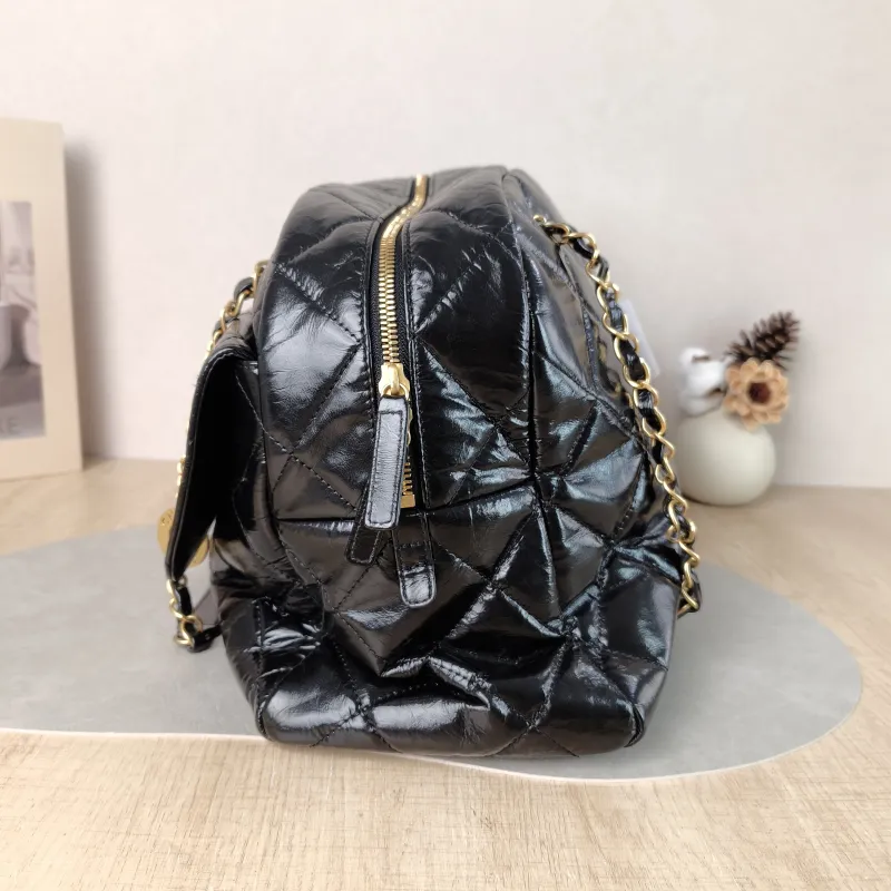 Chanel Crossbody Bag Bowling Bag Black Waxed Leather One Size 42 × 15 × 27 cm — detail view 10 of 14