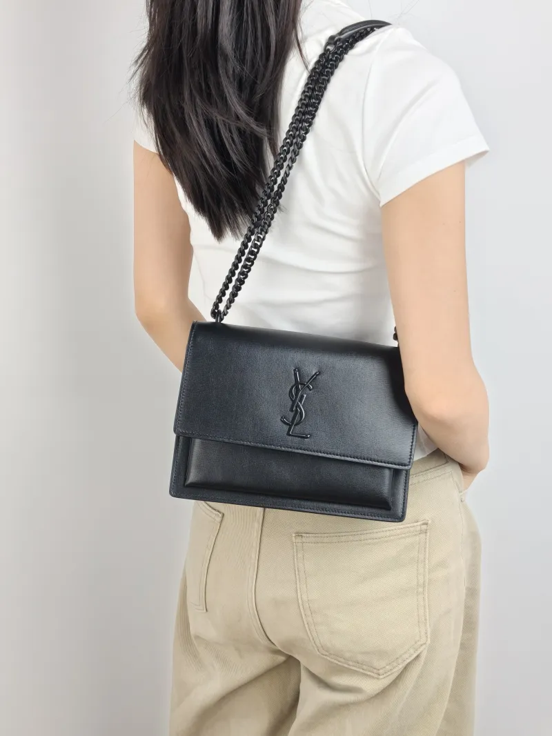 SAINT LAURENT Crossbody Bag SUNSET Black Calfskin Medium 22 × 6.5 × 16 cm — on-model view 3 of 3