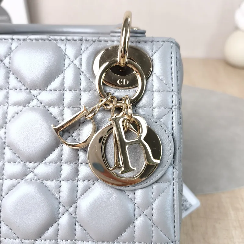 DIOR Crossbody Bag Lady Lady Dior Bag Grey Lambskin Mini 17 × 7 × 15 cm — detail view 8 of 12