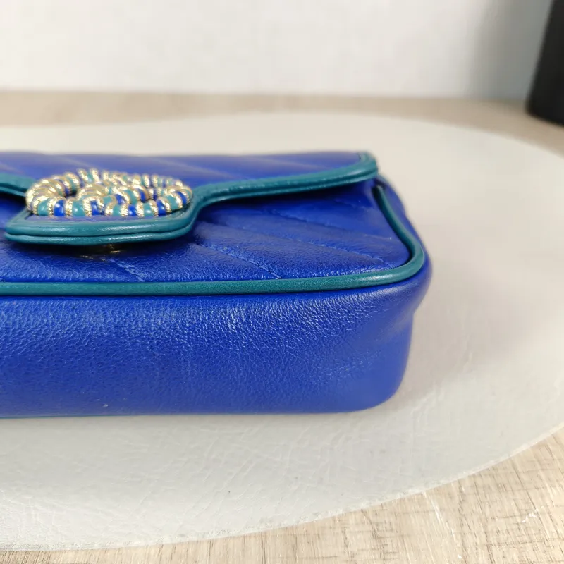 GUCCI Crossbody Bag GG Marmont Mini Marmont Mini Blue Calfskin Mini 16.5 × 4.5 × 9.5 cm — detail view 11 of 11