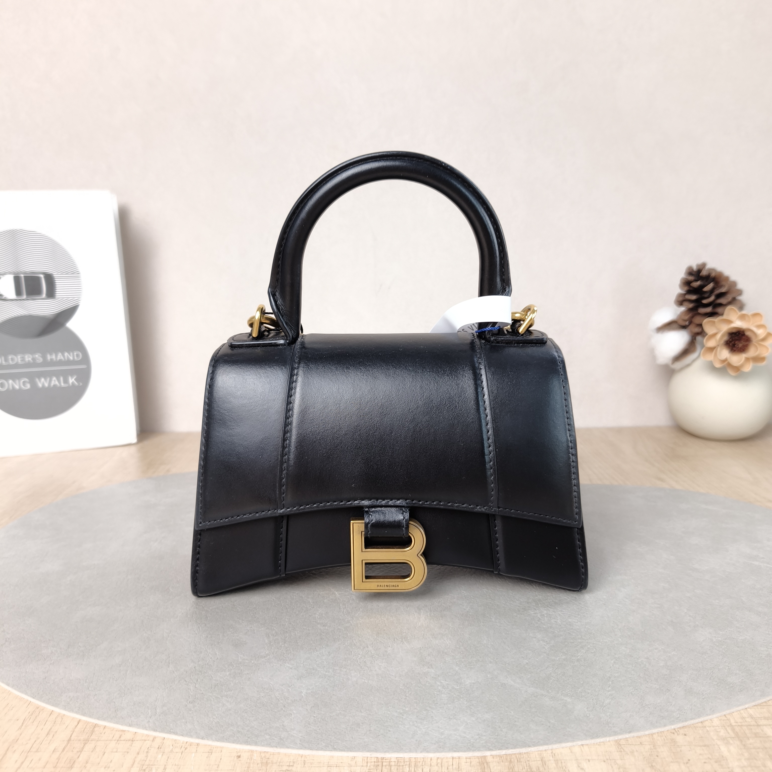 BALENCIAGA Crossbody Bag Hourglass Hourglass Bag Black Calfskin XS19 × 8 × 13 cm