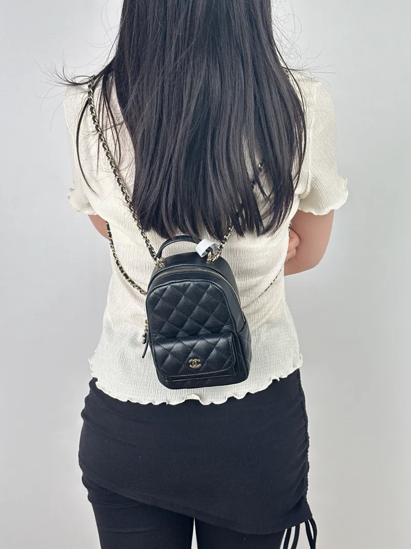 Chanel Backpack mini Backpack Collection Black Grained Calfskin One Size13 × 9 × 18 cm — on-model view 1 of 2