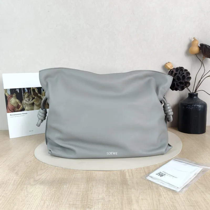 LOEWE Shoulder Bag Flamenco Grey Calfskin Large 38 × 14 × 29 cm — cover view 2 of 6