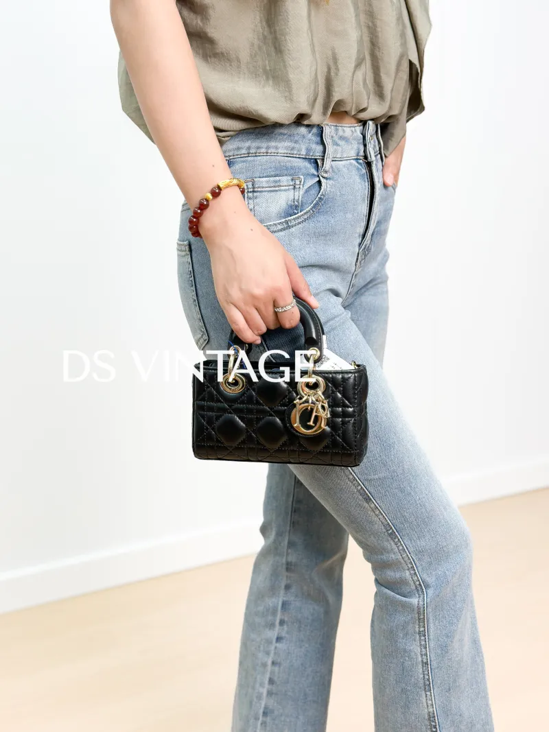 DIOR Crossbody Bag Lady D-Joy Black Lambskin Mini 16 × 5 × 9 cm — on-model view 3 of 3