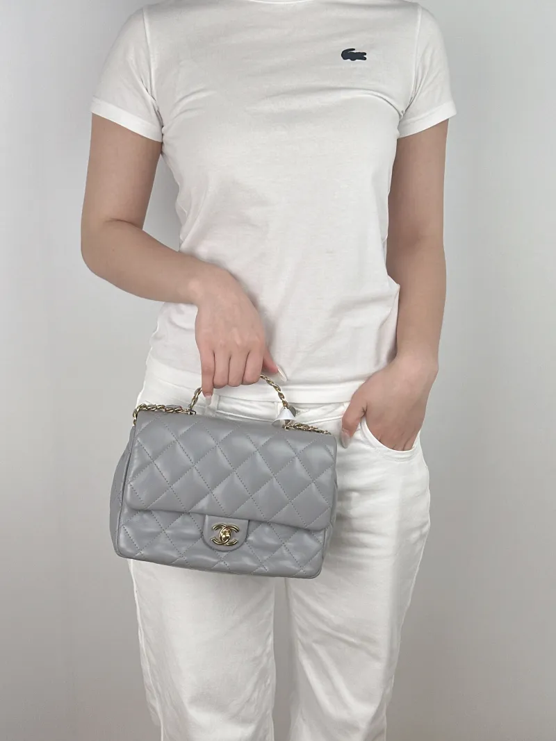 Chanel Crossbody Bag 23s Grey Lambskin One Size 23.5 × 7.5 × 17 cm — on-model view 1 of 3