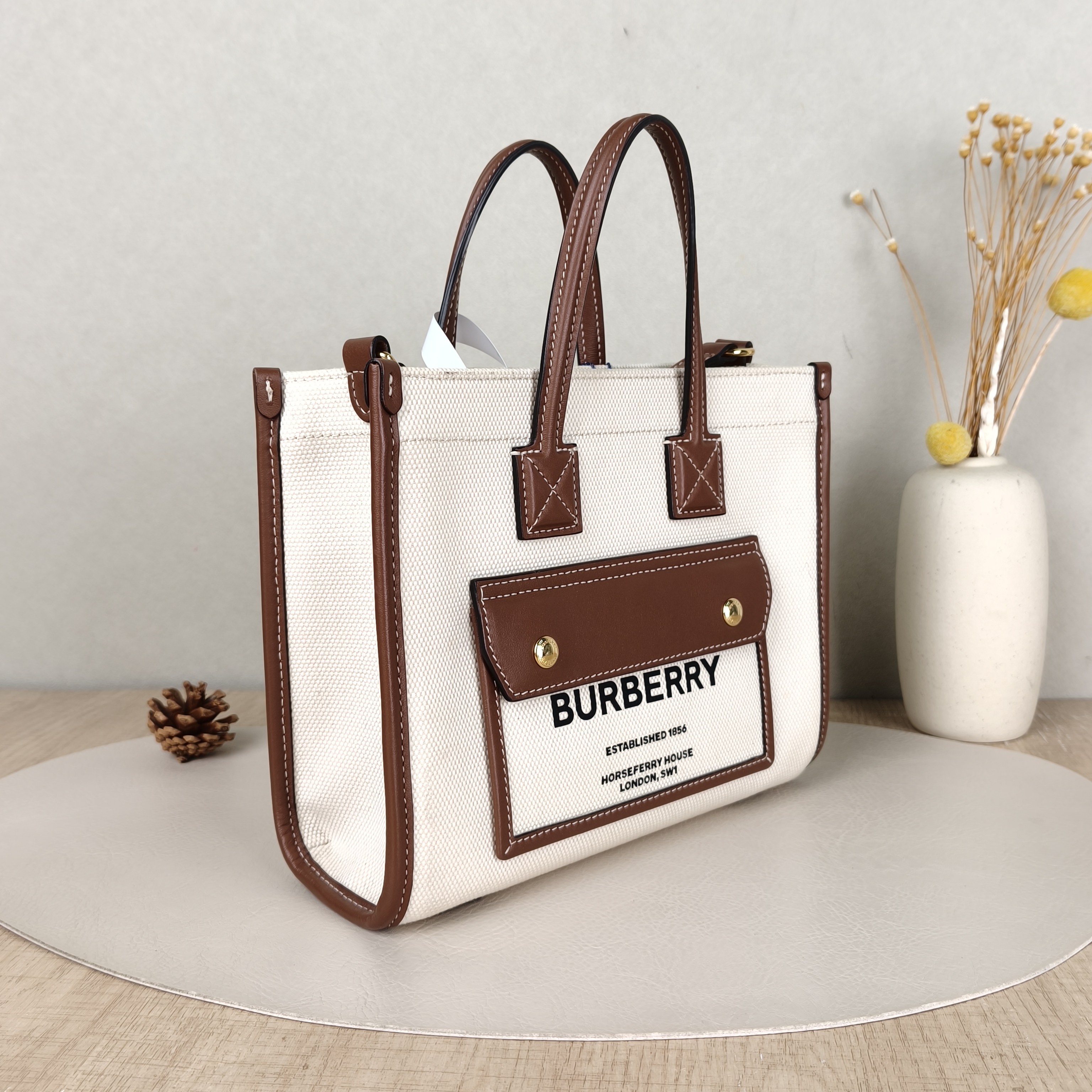 BURBERRY Crossbody Bagpocket bag Top Handle Crossbody Bag White Brown Canvasmini23 × 6 × 26.5 cm — cover view 5 of 5
