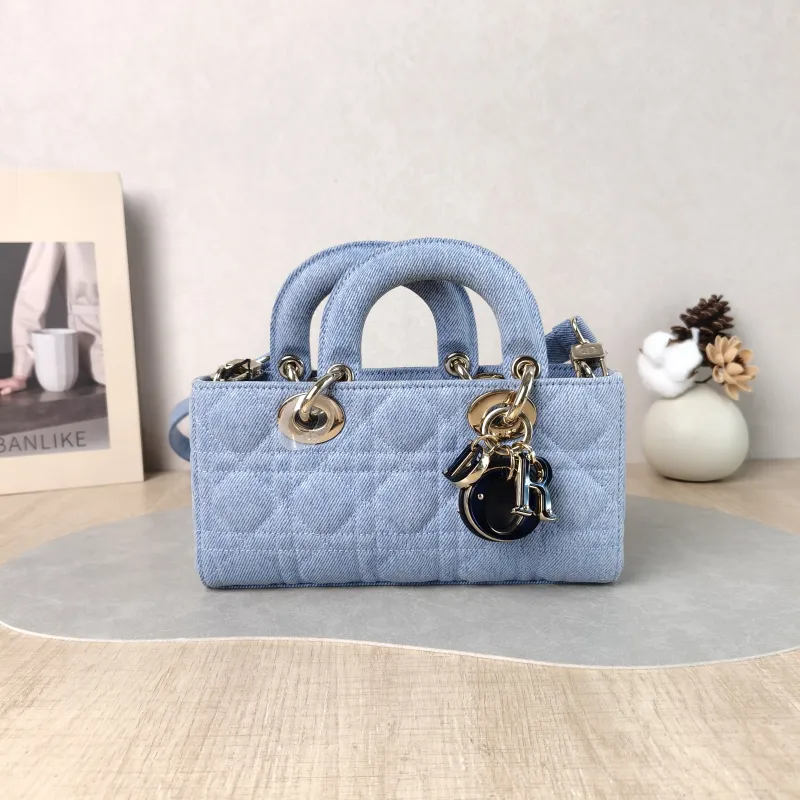 DIOR Top Handle Bag Lady D-Joy Blue Small 22 × 6 × 11 cm