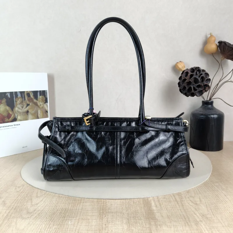PRADA Shoulder Bag Bonnie Soft Lux Black Waxed Leather Medium 32 × 12 × 15.5 cm — cover view 6 of 6