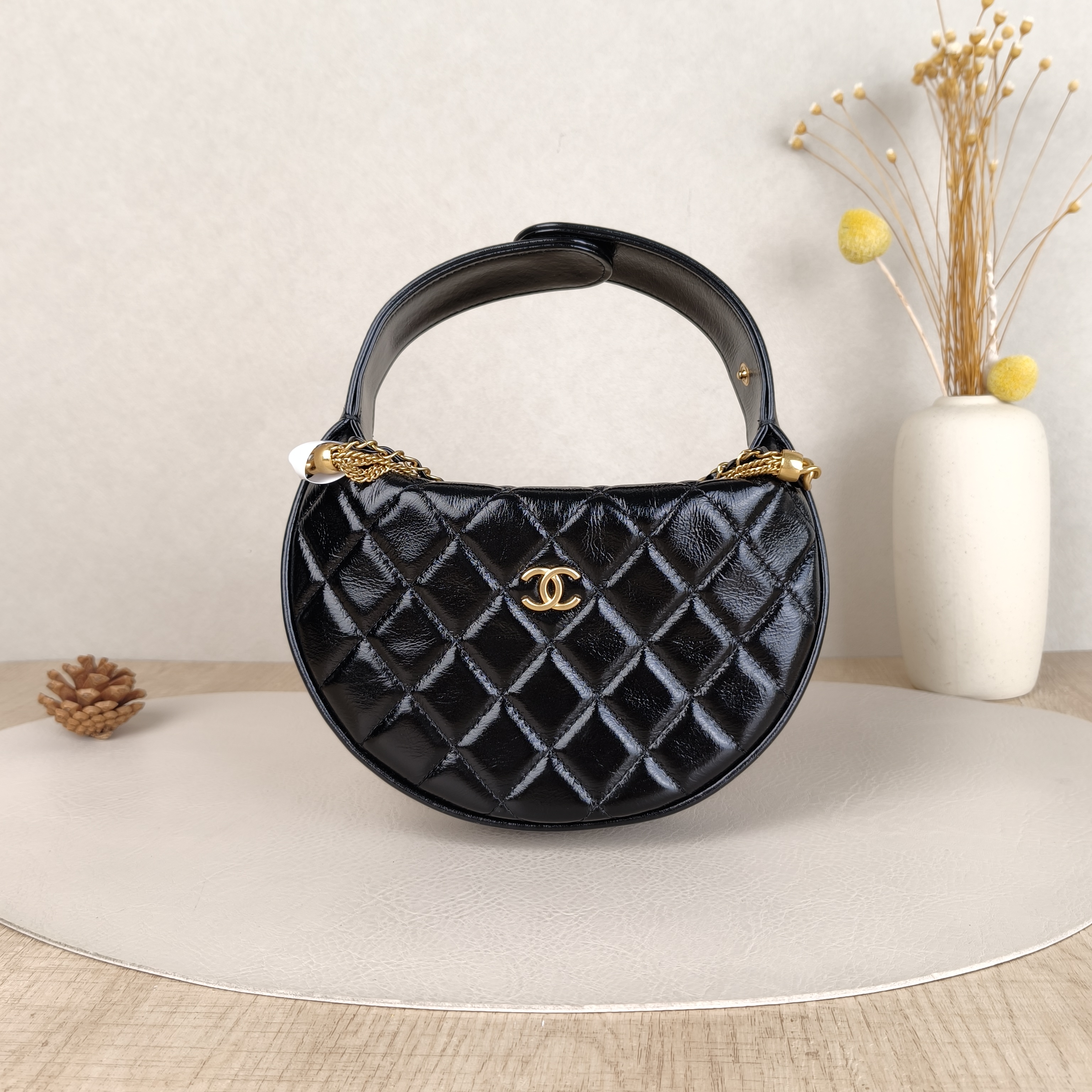 Chanel Top Handle Bag 24a Black Calfskin 19 × 4 × 11 cm