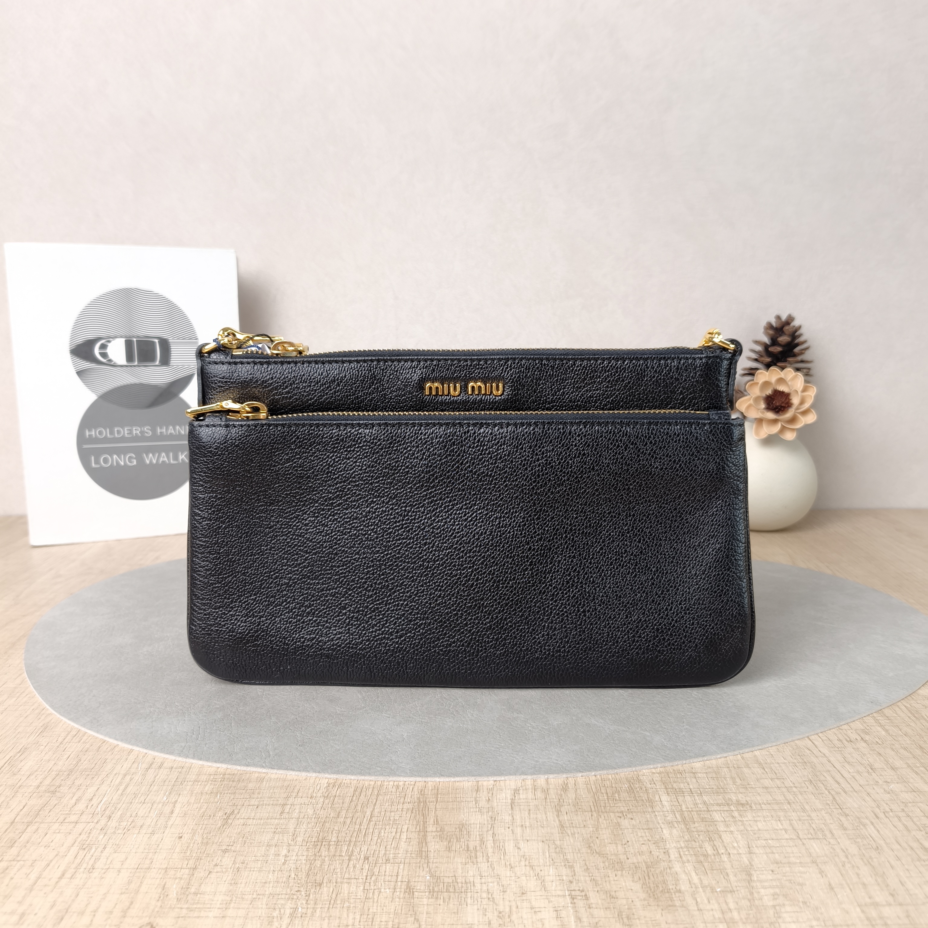 Miumiu Shoulder Bag Messenger Bag Shoulder Bag Black Lambskin One Size26 × 1.5 × 15 cm