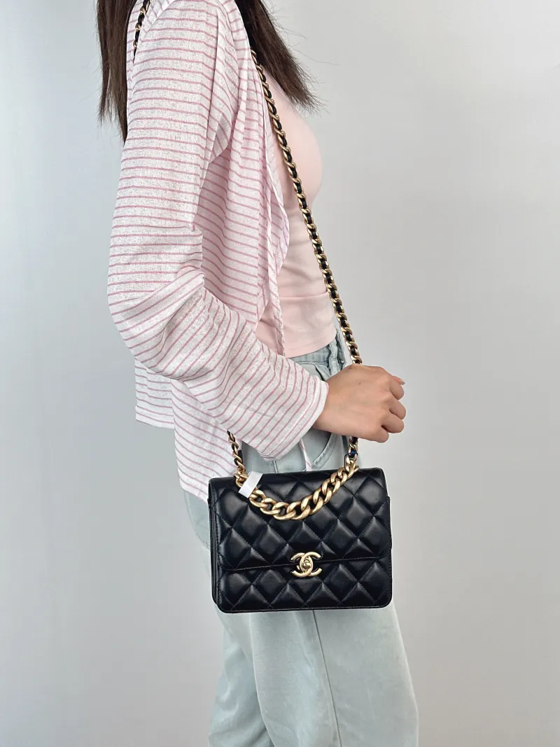 Chanel Crossbody Bag Crossbody Bag Black Lambskin One Size19.5 × 4 × 14.5 cm — on-model view 3 of 3