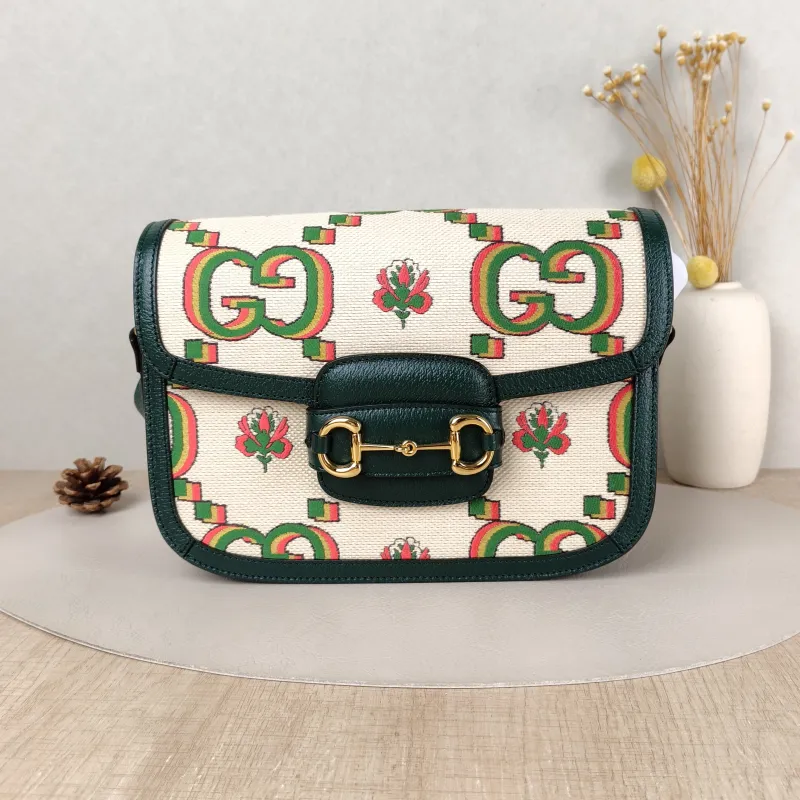 GUCCI Crossbody Bag Horsebit 1955 Horsebit Medium Colorblock Canvas Medium 25 × 8 × 18 cm