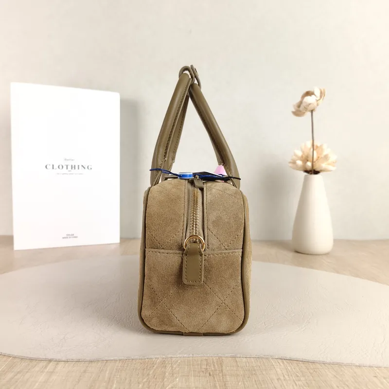 Chanel Crossbody Bag Bowling Bag Taupe Suede One Size 20 × 9 × 12 cm — detail view 7 of 12