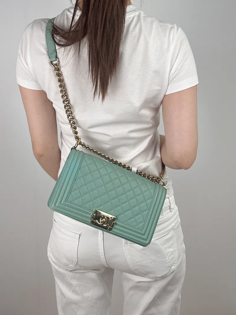 Chanel Crossbody Bag Le Boy​Green Calfskin Medium25 × 9 × 15 cm — on-model view 2 of 2