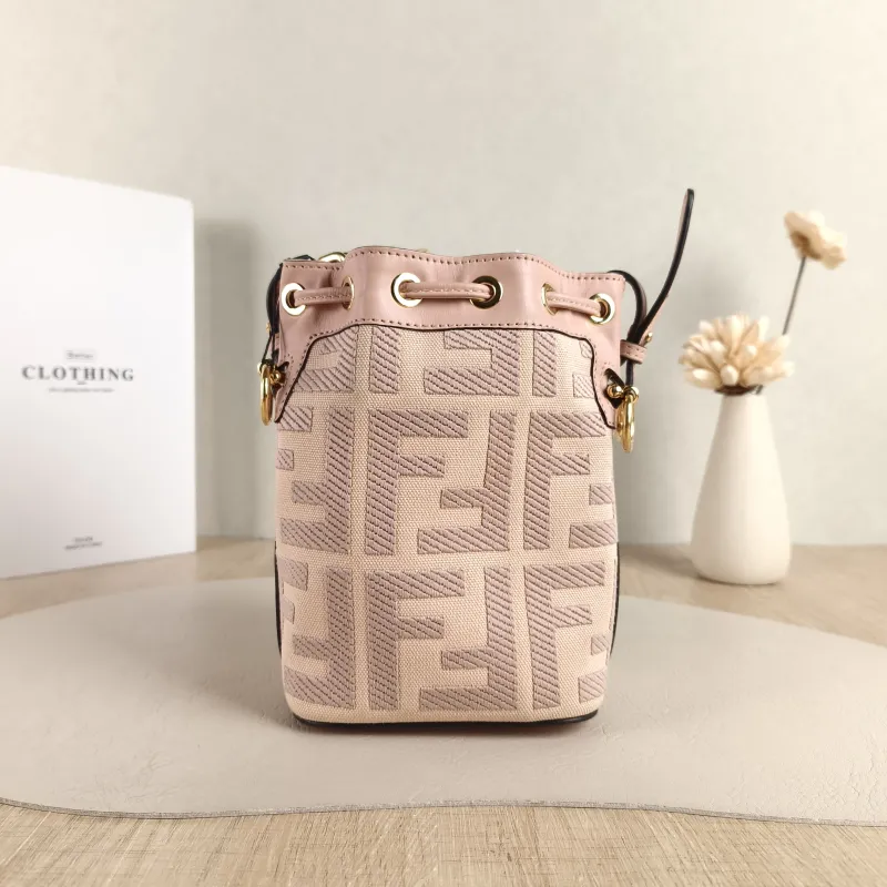 FENDI Crossbody Bag Mon Tresor Bucket Bag Pink Canvas Mini 12 × 10 × 18 cm — cover view 4 of 5