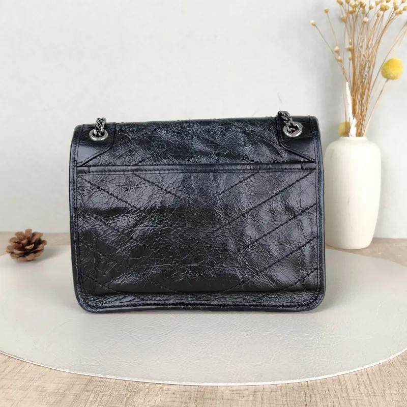 SAINT LAURENT Crossbody Bag Niki Black Waxed Leather Calfskin Small 21 × 7.5 × 16 cm — cover view 4 of 5