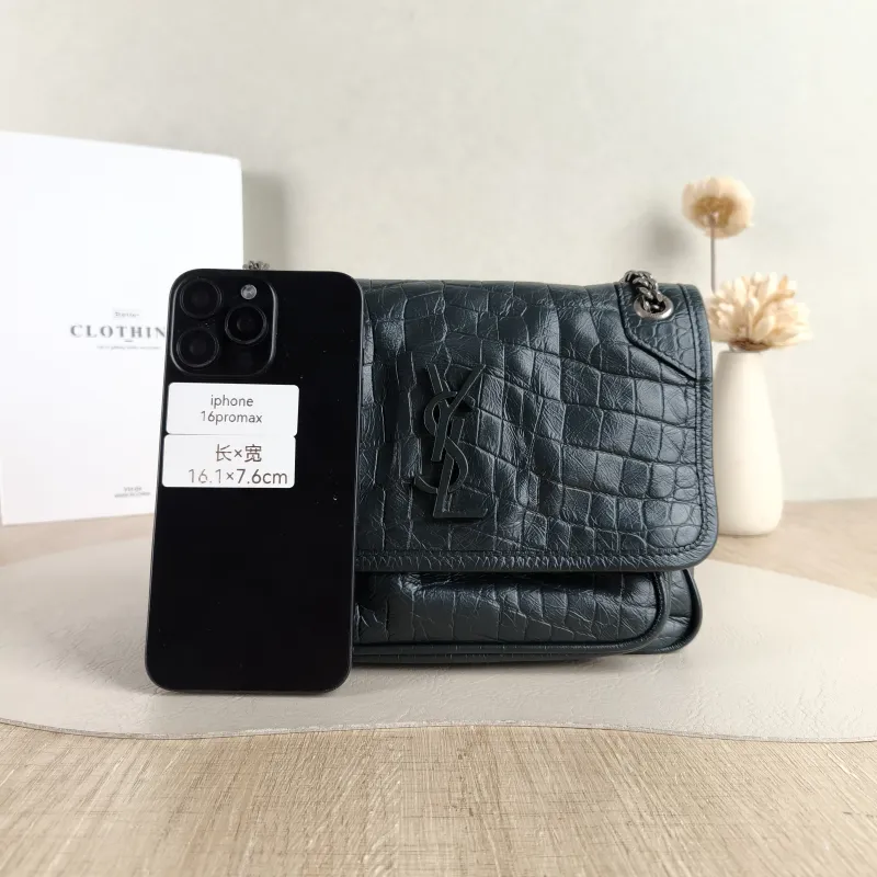 SAINT LAURENT Crossbody Bag Niki D Green Waxed Leather Small 21 × 7.5 × 16 cm — cover view 4 of 5