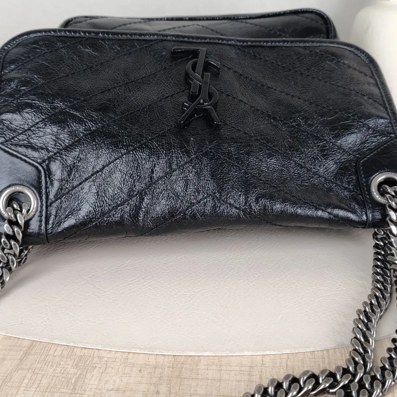 SAINT LAURENT Crossbody Bag Niki Black Waxed Leather Calfskin Medium 28 × 8.5 × 20 cm — detail view 5 of 14