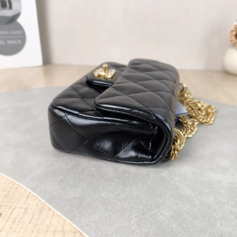 Chanel Crossbody Bag Black with Gold-Tone Hardware Lambskin Mini 18 × 5 × 12 cm — detail view 5 of 10