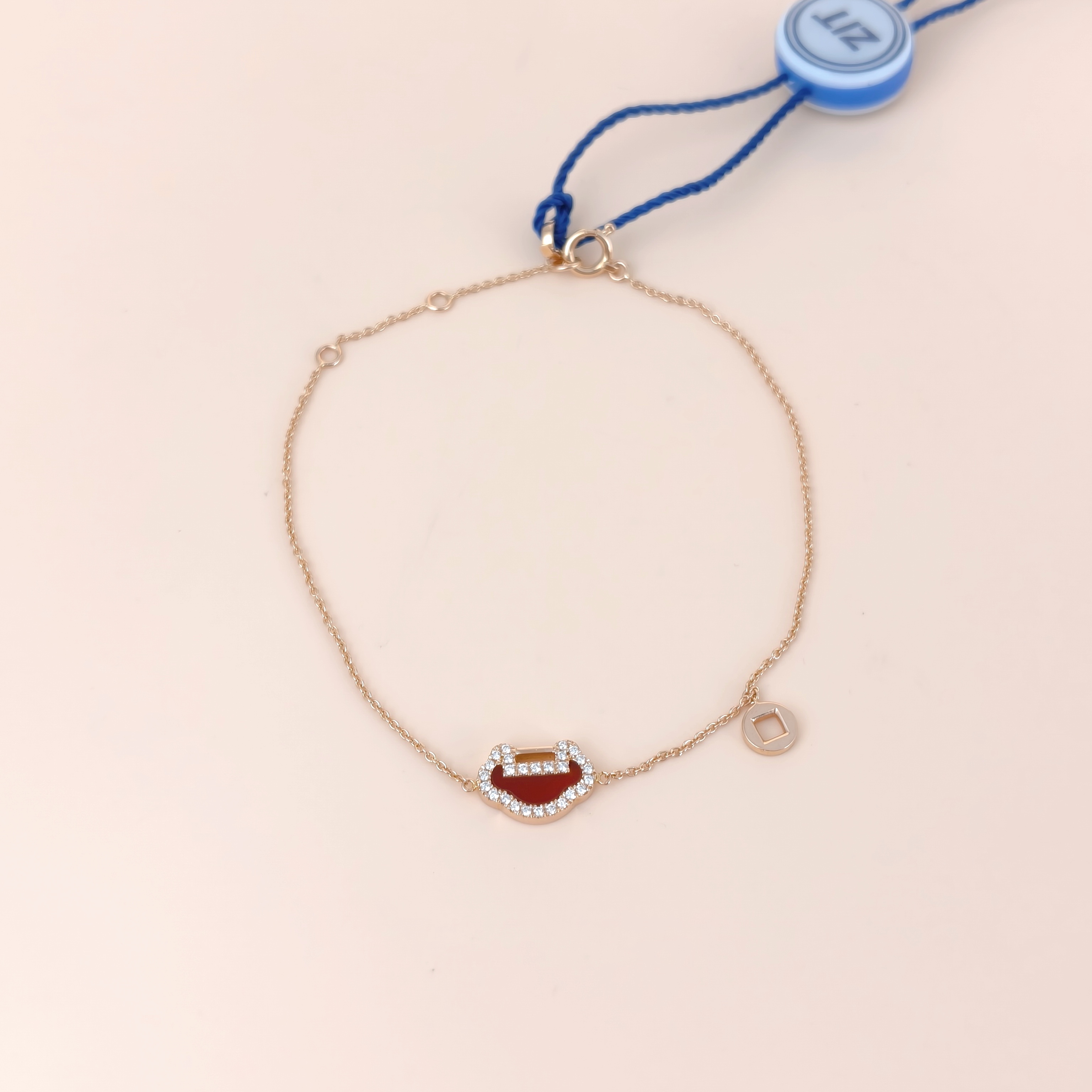 Qeelin Bracelet Yu Yi Red Agate Diamond18KR ose Gold17cm