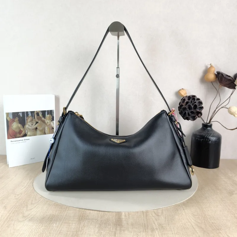 PRADA Shoulder Bag Aimée Black Calfskin One Size 38 × 11 × 22 cm
