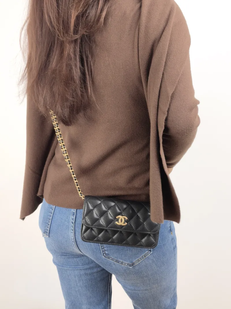 Chanel Crossbody Bag Black Grained Calfskin 17 × 4 × 9 cm — on-model view 1 of 2