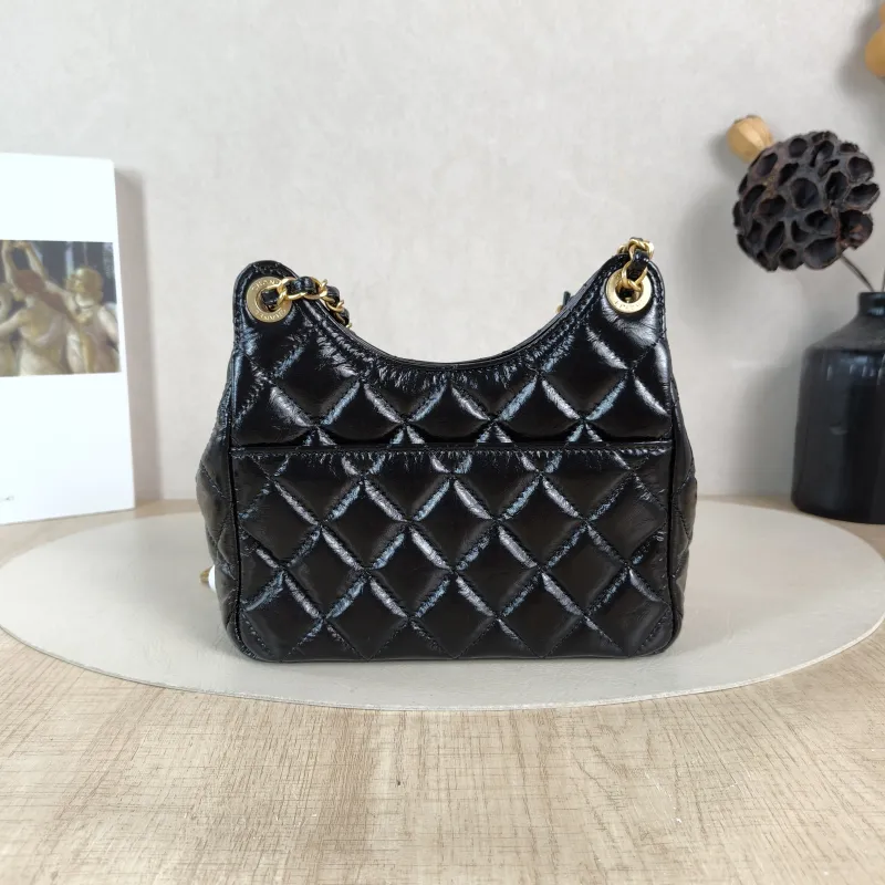 Chanel Crossbody Bag HOBO Black Waxed Leather Calfskin Small 19 × 6 × 17 cm — cover view 2 of 5