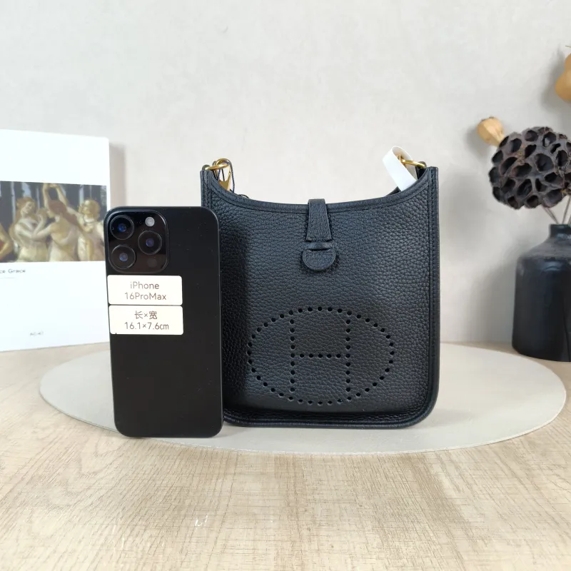 Hermès Crossbody Bag Evelyne Mini 16 Mini 16 Black Taurillon Clemence TC Calfskin Mini 17 × 5.5 × 18 cm Y — cover view 3 of 5