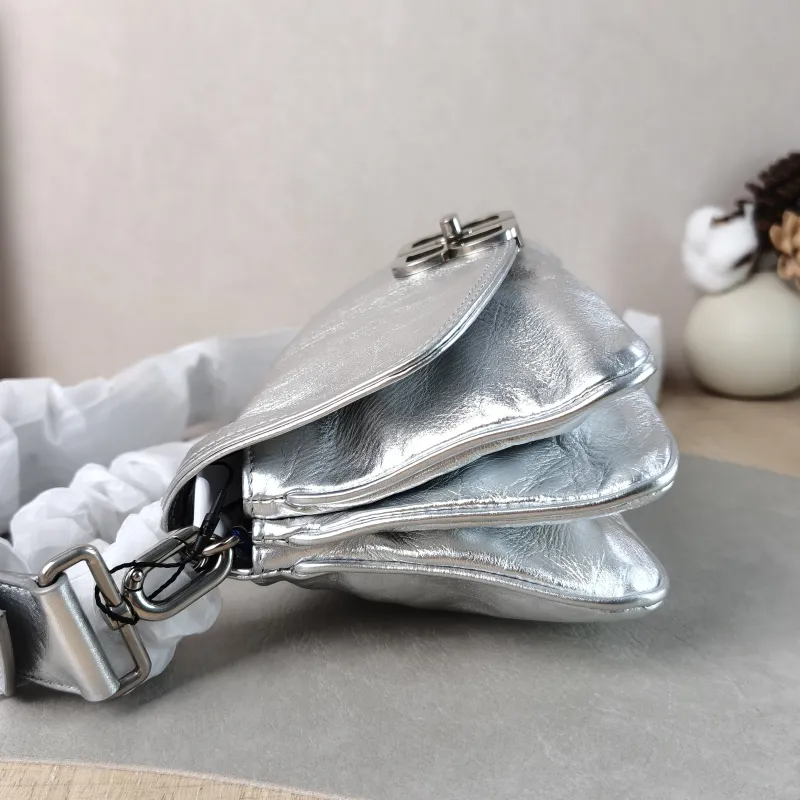 BALENCIAGA Crossbody Bagsoft bb Crossbody Bag Silver Calfskin 23.5 × 3 × 13.5 cm — detail view 12 of 13