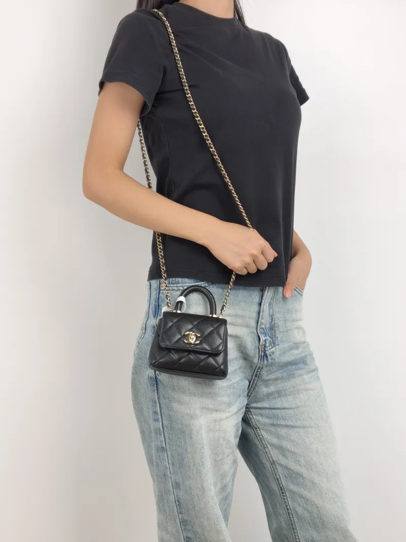 Chanel Top Handle Bag Coco Handle​ Black Grained Calfskin Mini 12 × 4 × 9 cm — on-model view 3 of 3