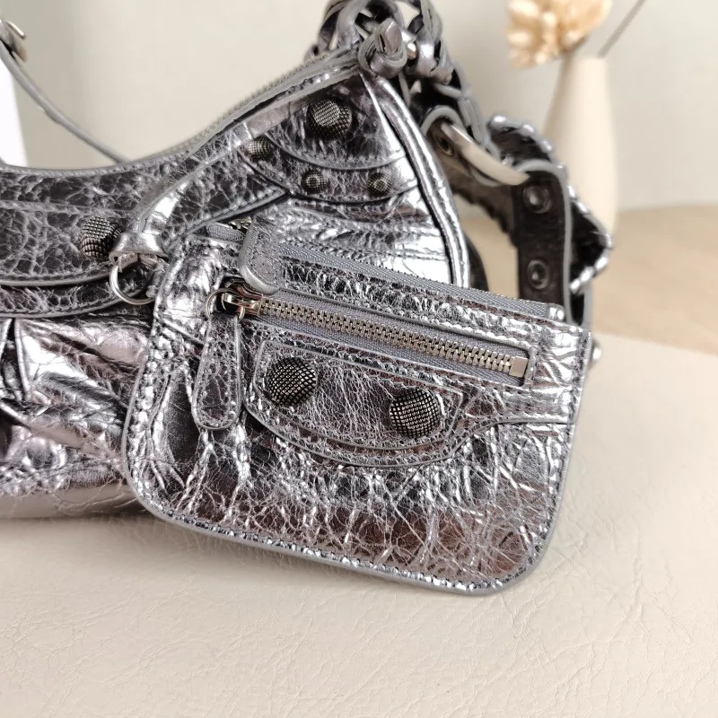 BALENCIAGA Crossbody Bag LE CAGOLE Silver Calfskin XS 26 × 7 × 16 cm — detail view 8 of 11