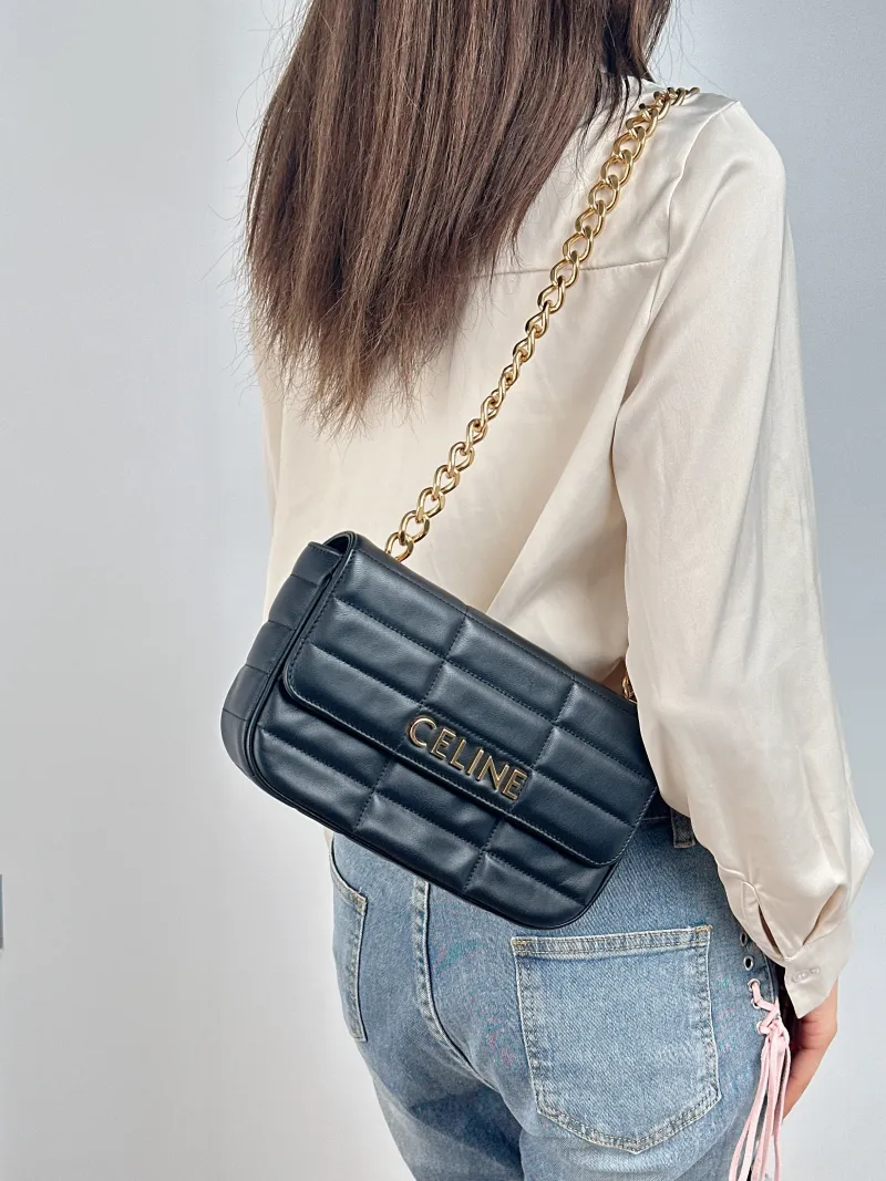 CELINE Shoulder Bag Matelasse Monochrome Shoulder Bag Black Lambskin 24 × 5 × 15 cm — on-model view 1 of 2