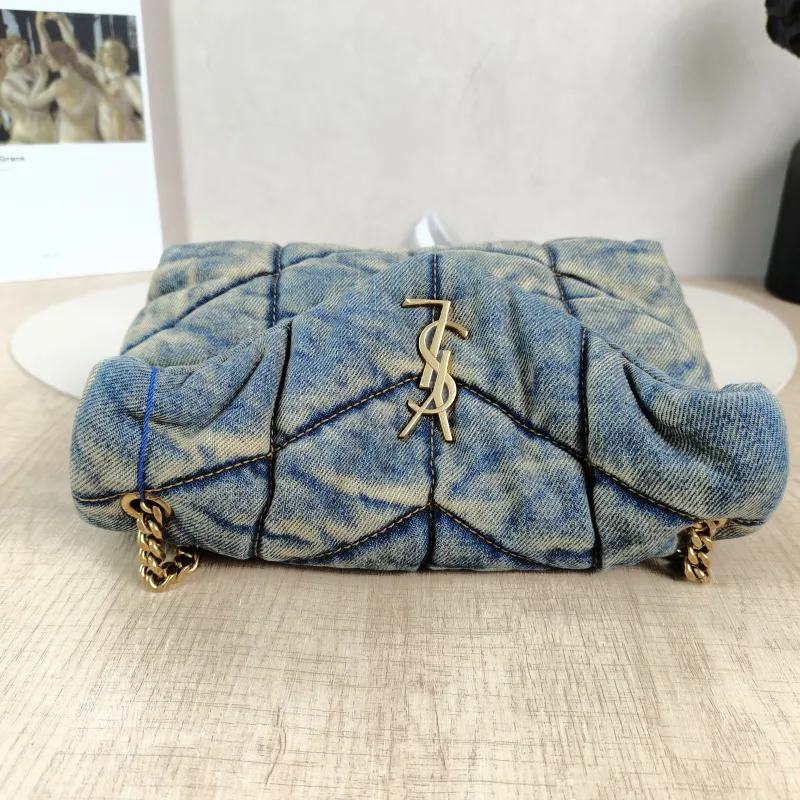 SAINT LAURENT Shoulder Bag LOULOU Blue Mini 20 × 7.5 × 14 cm — detail view 6 of 13